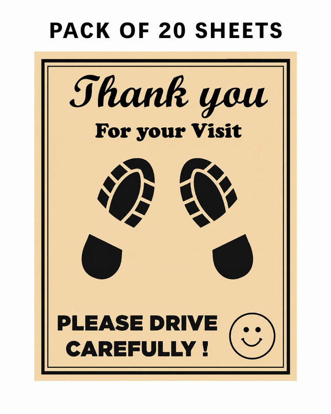 Disposable Paper Foot Mat (Thank You for Your Visit - Please Drive Carefully) | Pack of 20 Sheets